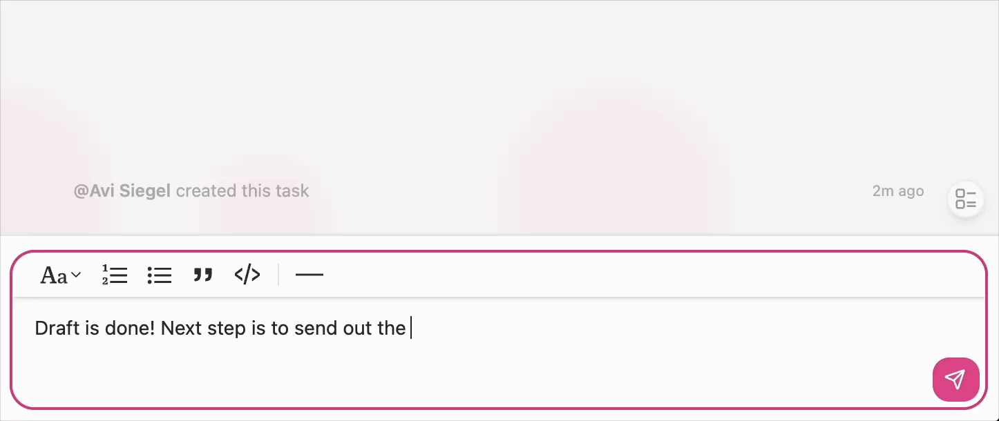 Animation showing outstanding items being automatically surfaced from conversation comments
