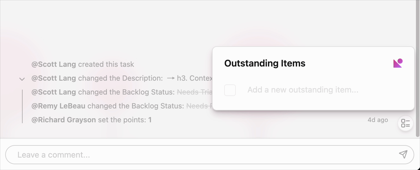 Animation showing manual addition of new outstanding items with input field